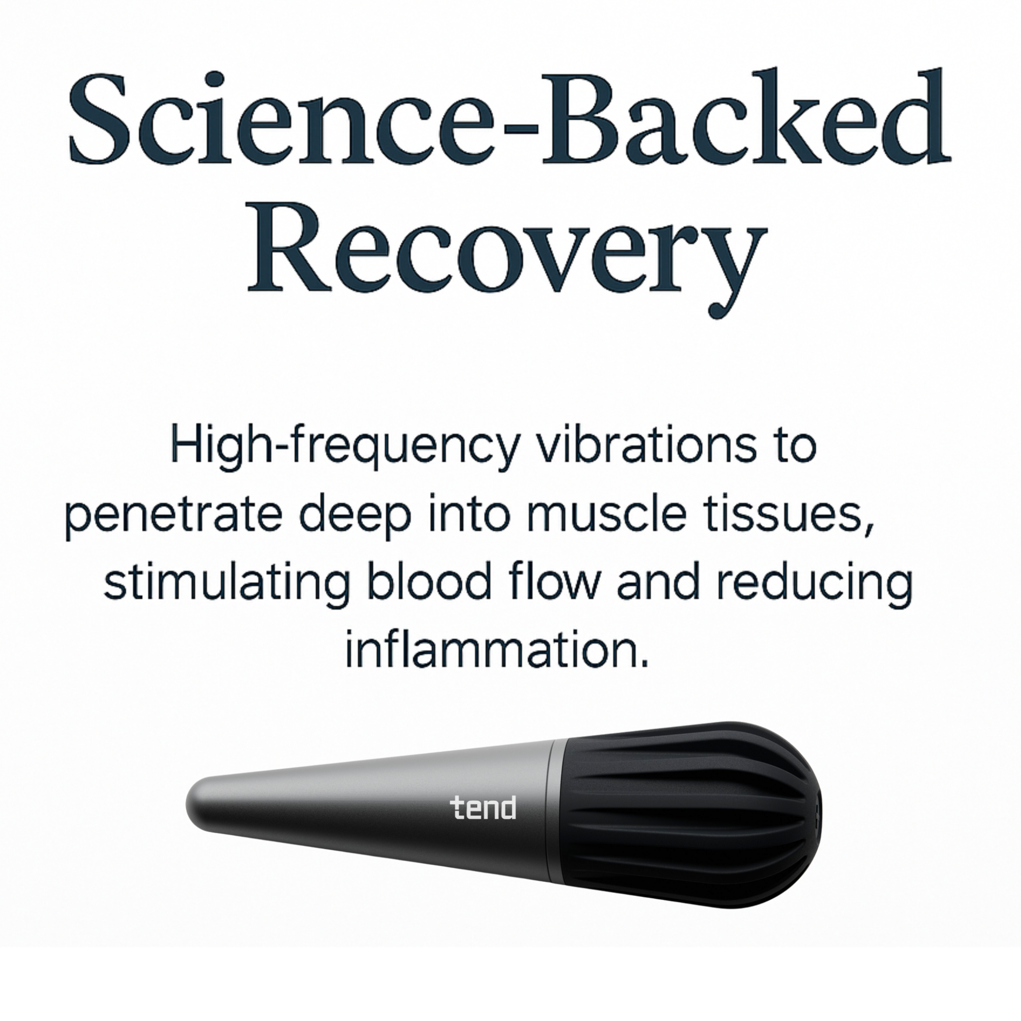 Product with text about science-backed recovery and high-frequency vibrations on a white background